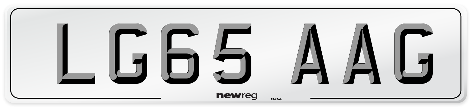 LG65 AAG Number Plate from New Reg